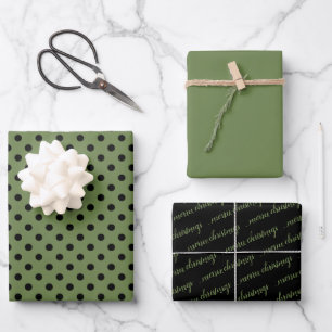 Feuille De Papier Cadeau Petit Polka vert noir Joyeux Noël