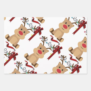 Feuille De Papier Cadeau Petit renne mignon et coquin