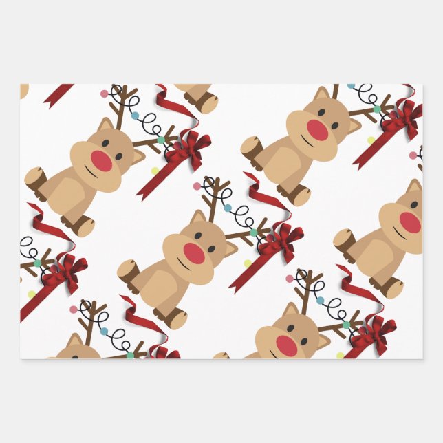 Feuille De Papier Cadeau Petit renne mignon et coquin (Devant 3)