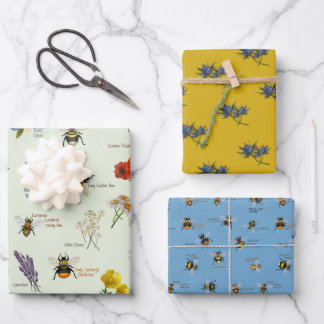 Feuille De Papier Cadeau PetitArt | Abeilles et Fleurs sauvages Ensemble de