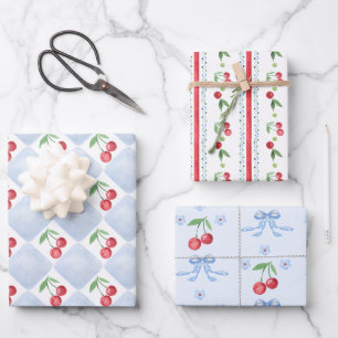 Feuille De Papier Cadeau Petite Baby Shower fantaisiste cerise bleue