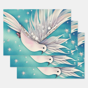 Feuille De Papier Cadeau Petite colombe blanche aux ailes éthérées