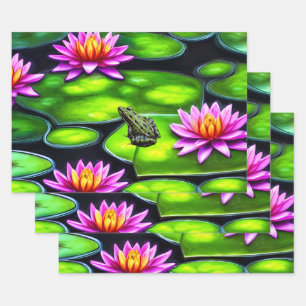 Feuille De Papier Cadeau Petite grenouille sur Lily Pad