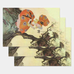Feuille De Papier Cadeau Petite Mademoiselle Muffet & Araignée, Mère l'Oie 