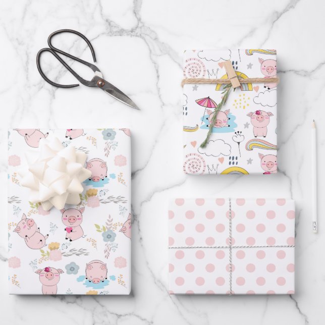 Feuille De Papier Cadeau Petits cochons mignons (Recto)