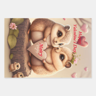 Feuille De Papier Cadeau Petits écureuils mignons en amour