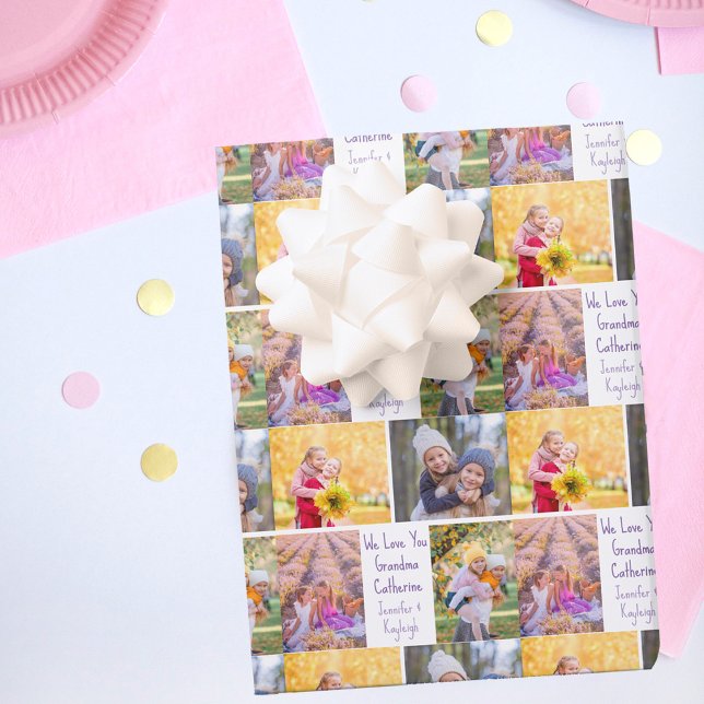 Feuille De Papier Cadeau Petits-enfants - Photo Collage Grand-mère Annivers (Créateur téléchargé)