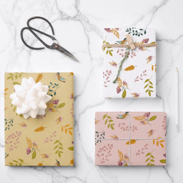 Feuille De Papier Cadeau Petits oiseaux au printemps (Recto)