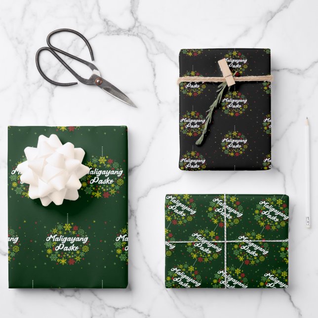Feuille De Papier Cadeau Philippines Noël Maligayang Pasko Snowflakes (Recto)