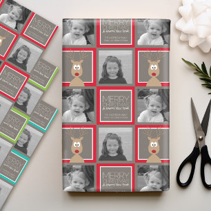 Feuille De Papier Cadeau Photo avec renne de dessin animé avec Joyeux Noël