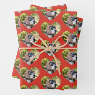 Feuille De Papier Cadeau Photo d'animal à cœur rouge