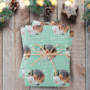 Feuille De Papier Cadeau Photo de famille verte Flocon de neige Joyeux Noël