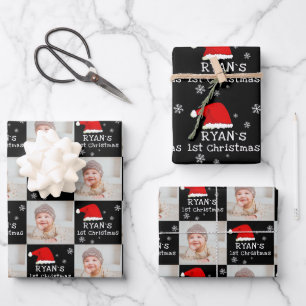 Feuille De Papier Cadeau Photo du 1er Noël de bébé Chapeau de Père Noël Flo