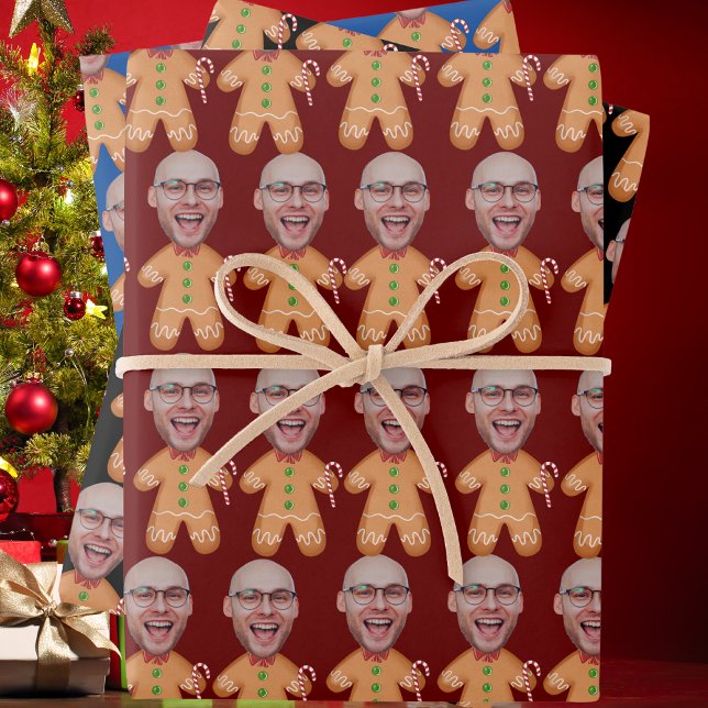 Feuille De Papier Cadeau Photo du visage personnalisé Pain d'épices Hommes  (Créateur téléchargé)