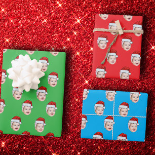 Feuille De Papier Cadeau Photo du visage personnalisé Santa Hat Christmas G