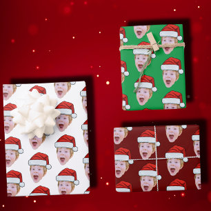 Feuille De Papier Cadeau Photo moderne personnalisée Visage Père Noël Casqu