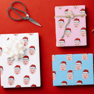 Feuille De Papier Cadeau Photo personnalisée Visage de bébé Santa Hat Noël