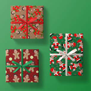 Feuille De Papier Cadeau Photo personnalisée Visage Noël Variété Pack 3