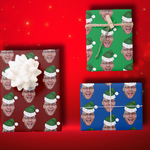 Feuille De Papier Cadeau Photo personnalisée Visage Santa Hat Motif répétit