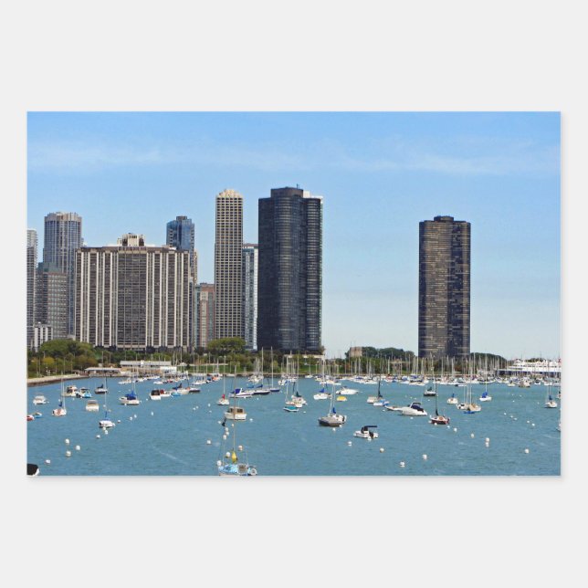 Feuille De Papier Cadeau Photo Skyfront de Chicago (Devant)