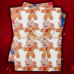 Feuille De Papier Cadeau Photo visage personnalisé moderne Pain d'épices bé
