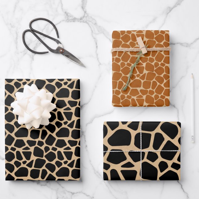 Feuille De Papier Cadeau Photographie de la girafe Brown noire (Recto)