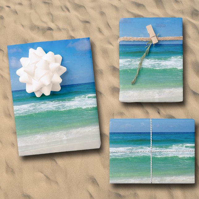Feuille De Papier Cadeau Photographie de plage Ciel bleu avec vagues (Créateur téléchargé)