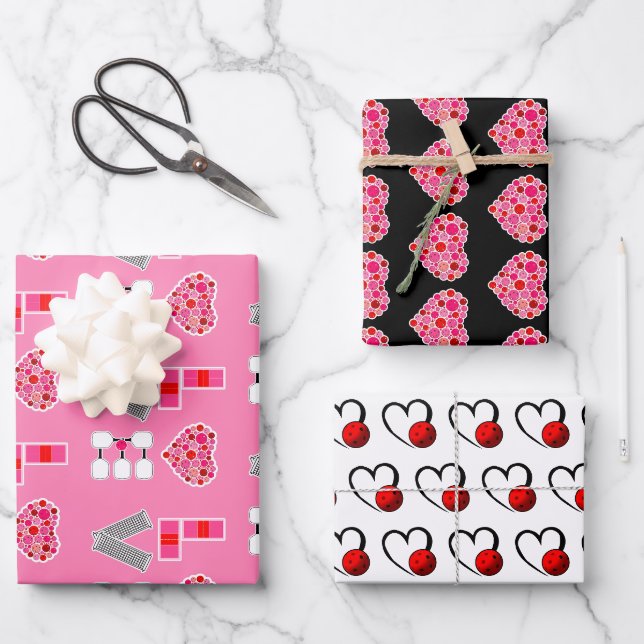 Feuille De Papier Cadeau Pickleball Hearts Love Spelled with Pickleballs (Recto)