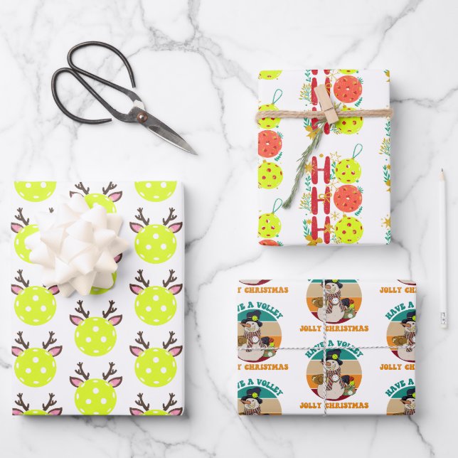 Feuille De Papier Cadeau Pickleball inspiré Noël (Recto)