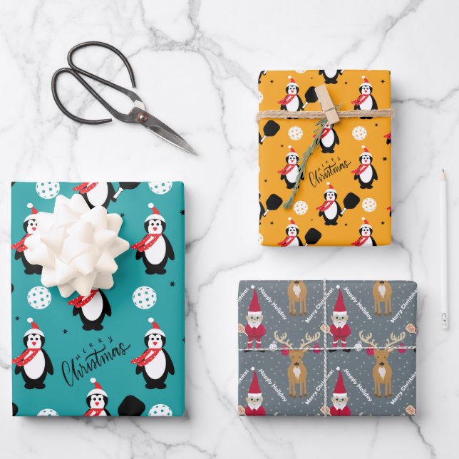 Feuille De Papier Cadeau  Pickleball 🎄 Joyeux Enveloppement de Noël  (Recto)