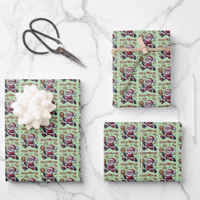 Feuille De Papier Cadeau Pickleball Noël du Père Noël (Recto)