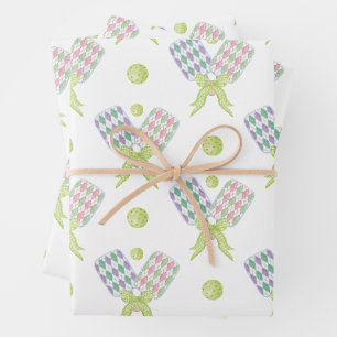 Feuille De Papier Cadeau Pickleball Paddles de Jacquard d'aquarelle Preppy