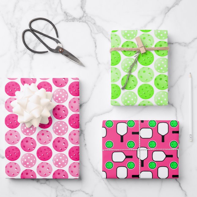 Feuille De Papier Cadeau Pickleball Pink Green White Pickleball Party (Recto)