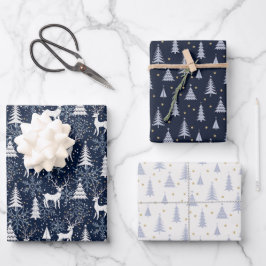 Feuille De Papier Cadeau Pierre cristalline nordique Cerf de Noël gris bleu