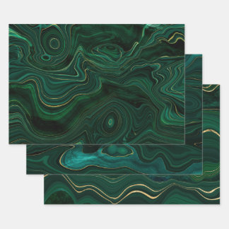 Feuille De Papier Cadeau Pierre de Malachite verte et dorée