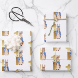 Feuille De Papier Cadeau Pierre le lapin 1er anniversaire 