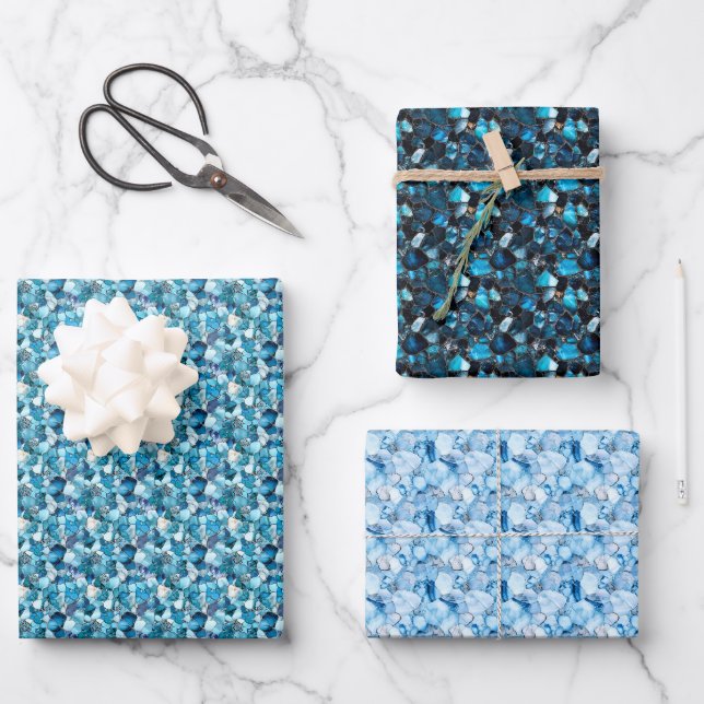 Feuille De Papier Cadeau Pierres précieuses bleues (Recto)