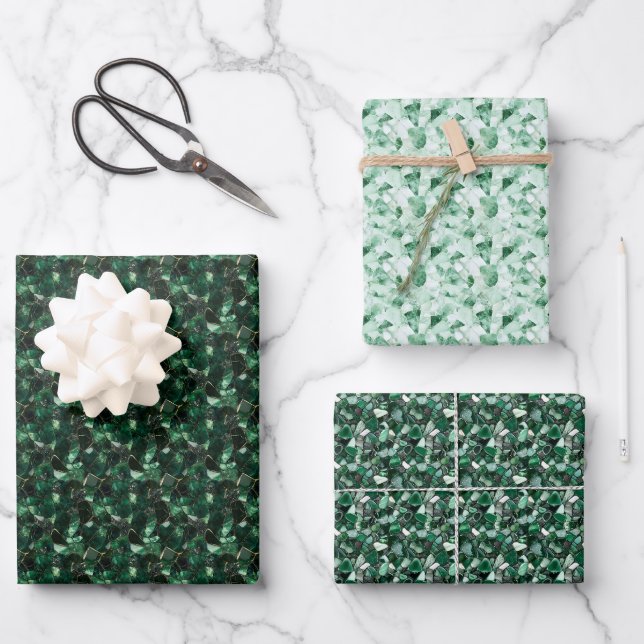 Feuille De Papier Cadeau Pierres précieuses vertes  (Recto)