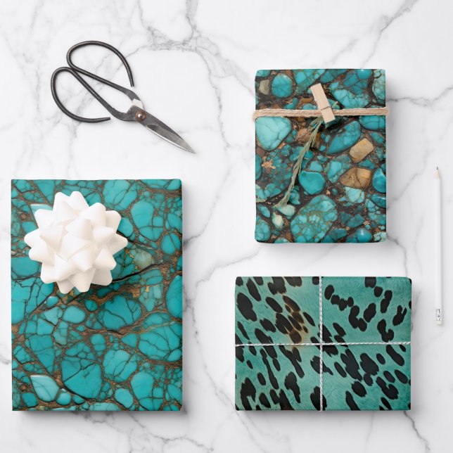 Feuille De Papier Cadeau Pierres turquoise (Recto)