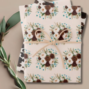 Feuille De Papier Cadeau Pierres Turquoise Bohème Rustique Occidentale Fleu