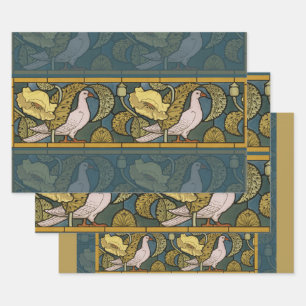 Feuille De Papier Cadeau Pigeon Blue Yellow Fish Art Nouveau