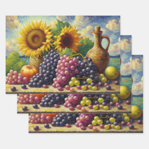 Feuille De Papier Cadeau Pile de raisin et tournesol Peinture de l'huile Dé
