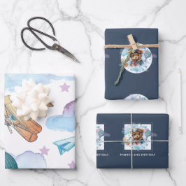 Feuille De Papier Cadeau Pilote Teddy Bear Anniversaire Personnalisé