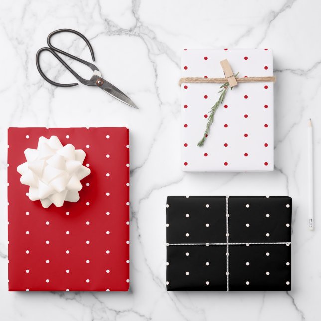 Feuille De Papier Cadeau Pin Pois Rouge, Blanc Et Noir (Recto)