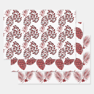 Feuille De Papier Cadeau Pine cônes Rouge et noir Buffle plaqué