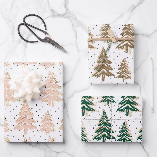 Feuille De Papier Cadeau Pine Forest Gold Speckles (Recto)