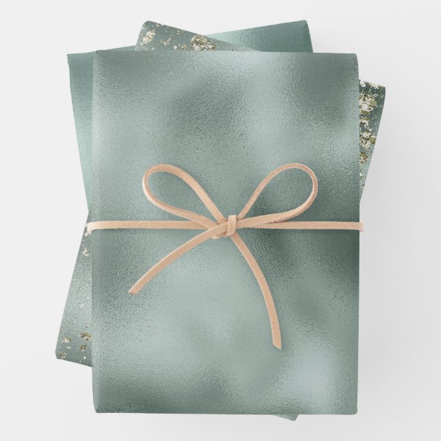 Feuille De Papier Cadeau Pine Green Gold Parties scintillant (En situation)
