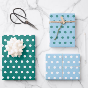 Feuille De Papier Cadeau Pine Green Ice Bleu pois blanc