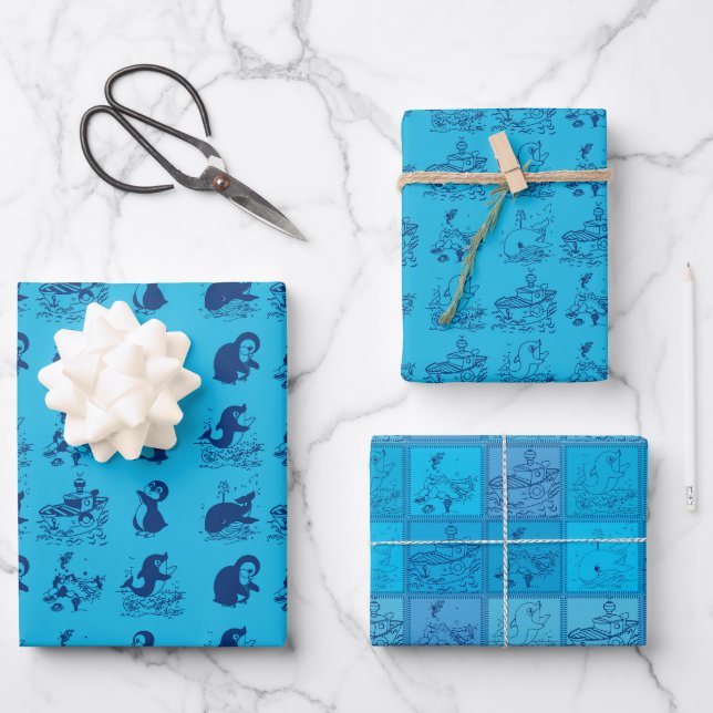 Feuille De Papier Cadeau pingouins en Antarctique (Recto)
