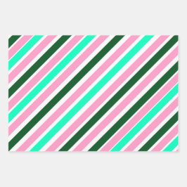 Feuille De Papier Cadeau Pink and Green Christmas Candy Stripes 